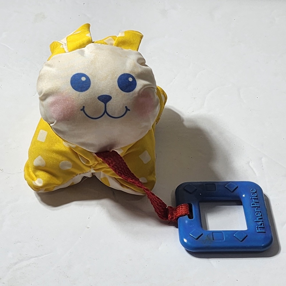 Fisher Price Lovey Rattle Puffy Yellow Bunny Baby Teether Toy Vintage 4" *flaw*